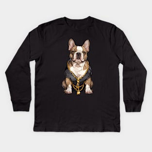 Fawn Pied with gold chain French Bulldog Kids Long Sleeve T-Shirt